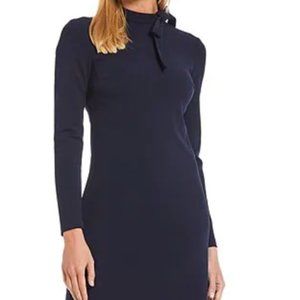 Calvin Klein Scuba Crepe Long Sleeve Mock Neck Bow Tie Sheath Dress (Size 14)